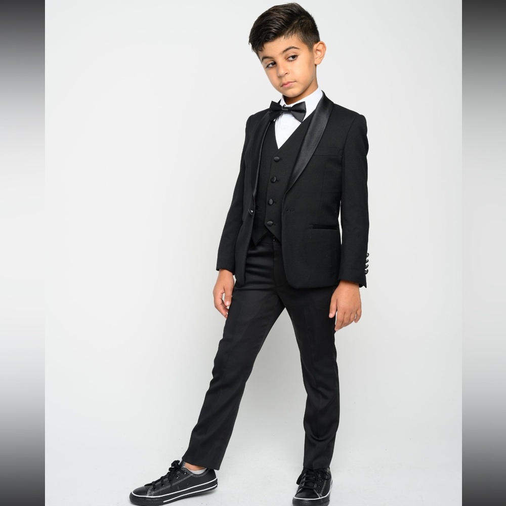 Toddler 5 Piece Tuxedo - Jacket, Vest, Pants, Dress Shirt, and  Bow Tie